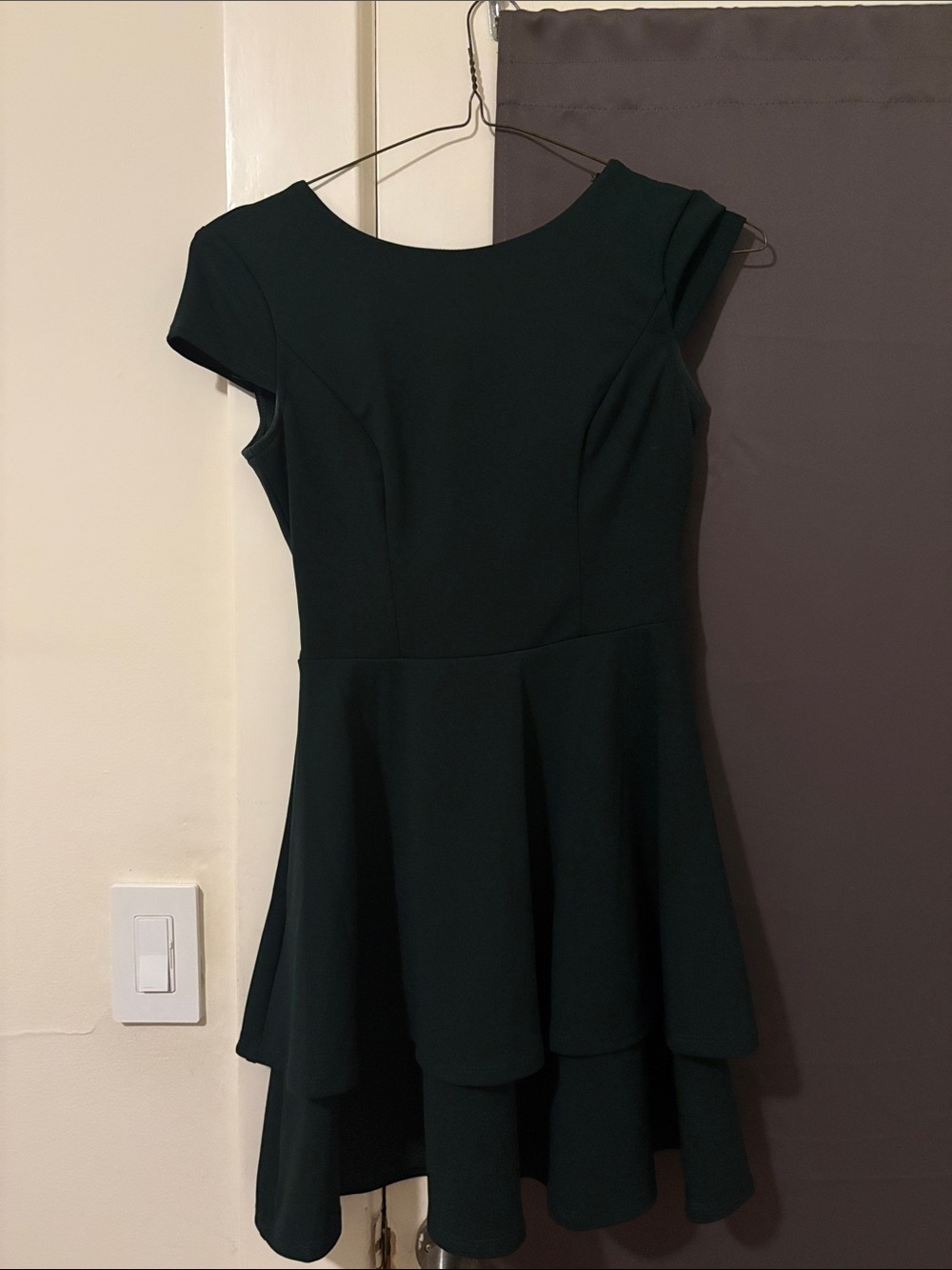 B Darlin Cap-Sleeve High-Low Fit & Flare Dress in Dark Green